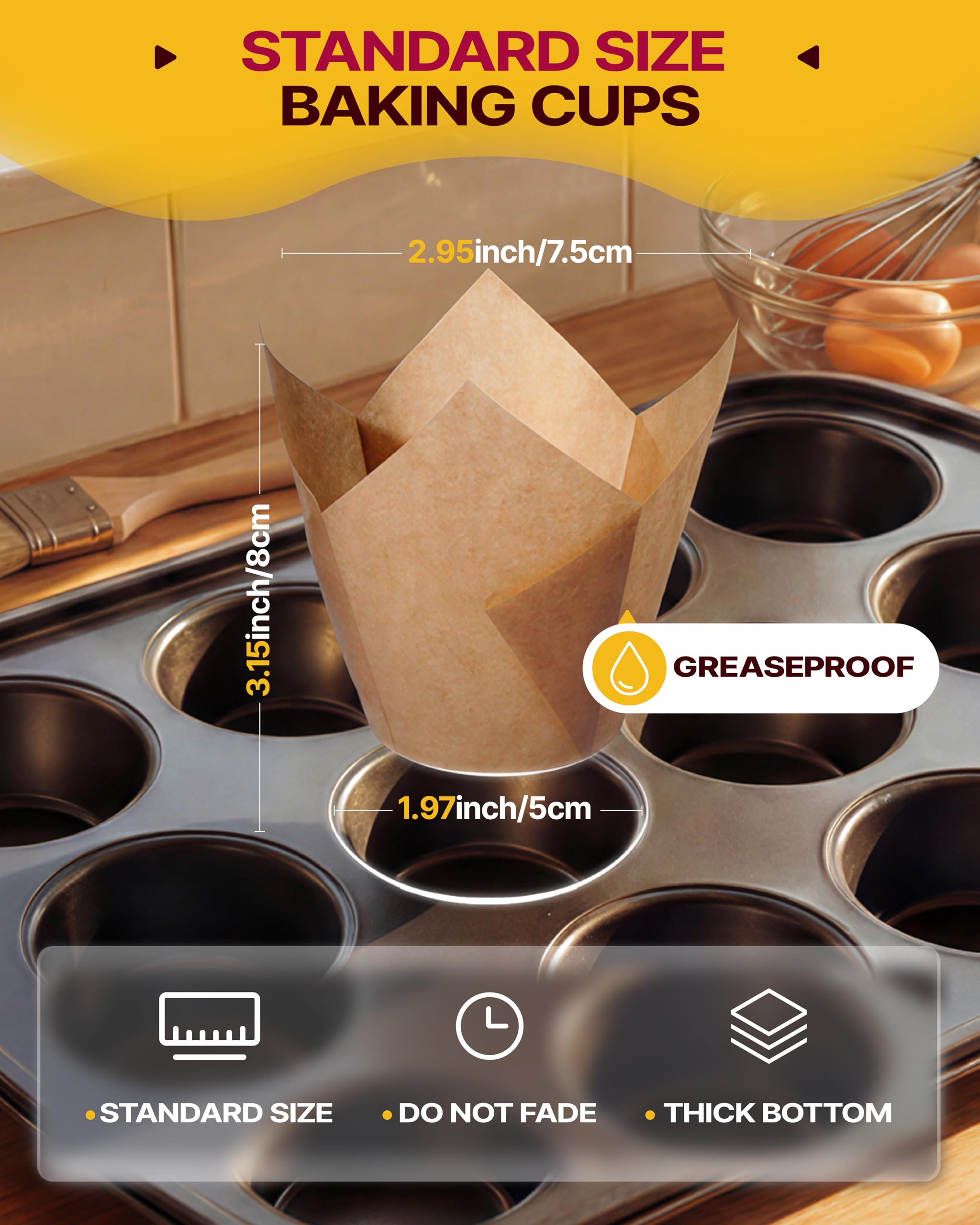 Katbite Tulip Cupcake Liners 200PCS, Muffin Baking Cups ProSmooth Brown