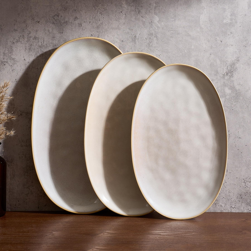 famiware Serving Platters Set of 3 Sizes - Oval, Matte White