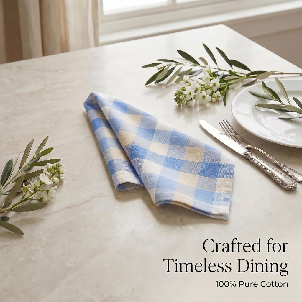 Urban Villa Cloth Napkins 100% Cotton Highly Absorbent Washable Reusable Premium Dinner Napkins Ideal for Gifts for Mothers Day Hotel Farmhouse Parties - Blue Sand Checks (20" x 20", Set of 12)