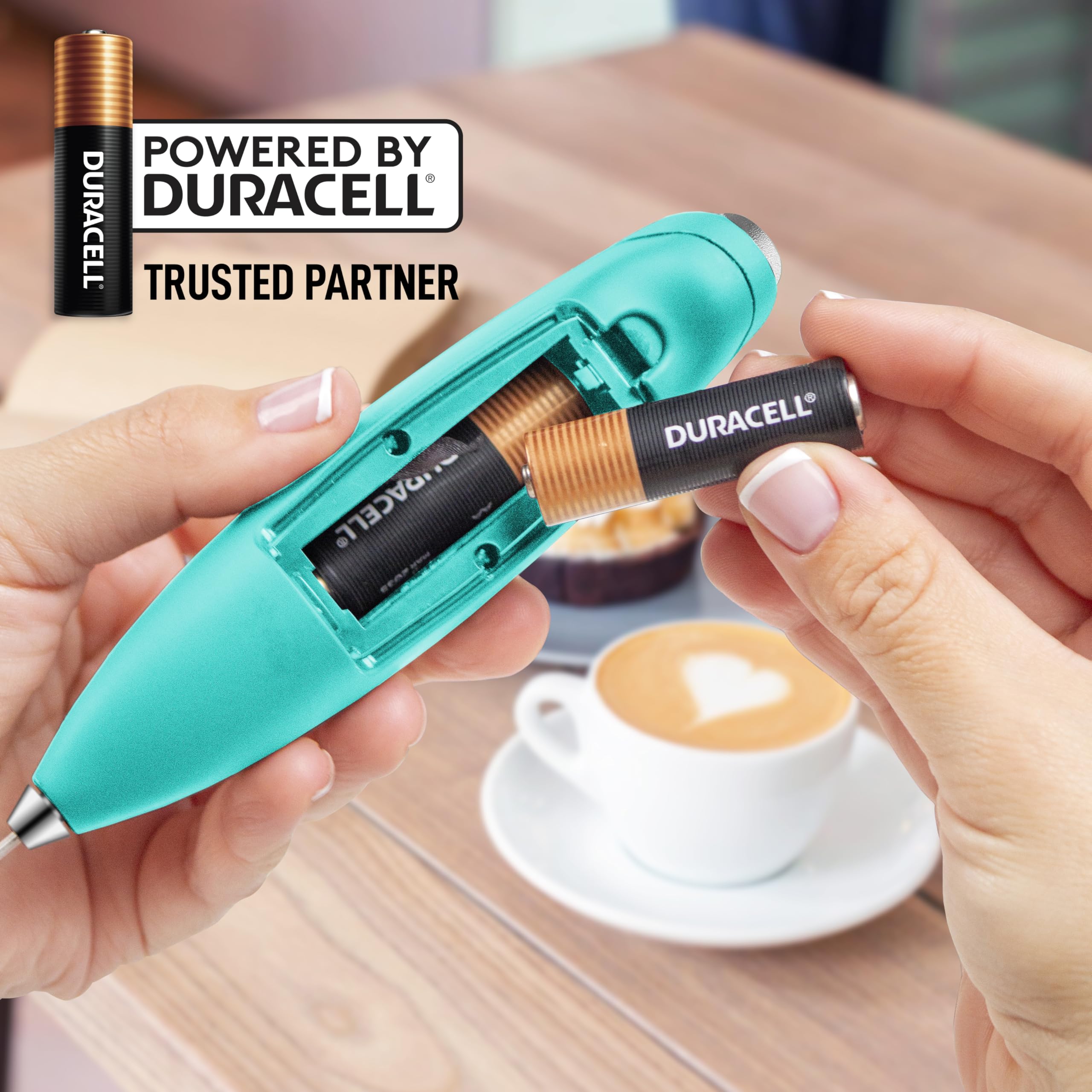 Zulay Kitchen Powerful Milk Frother Wand With Duracell Batteries - Ultra Fast Handheld Drink Mixer - Electric Whisk Foam Maker for Coffee, Lattes, Cappuccino & Matcha - Z1 Motor - Aqua