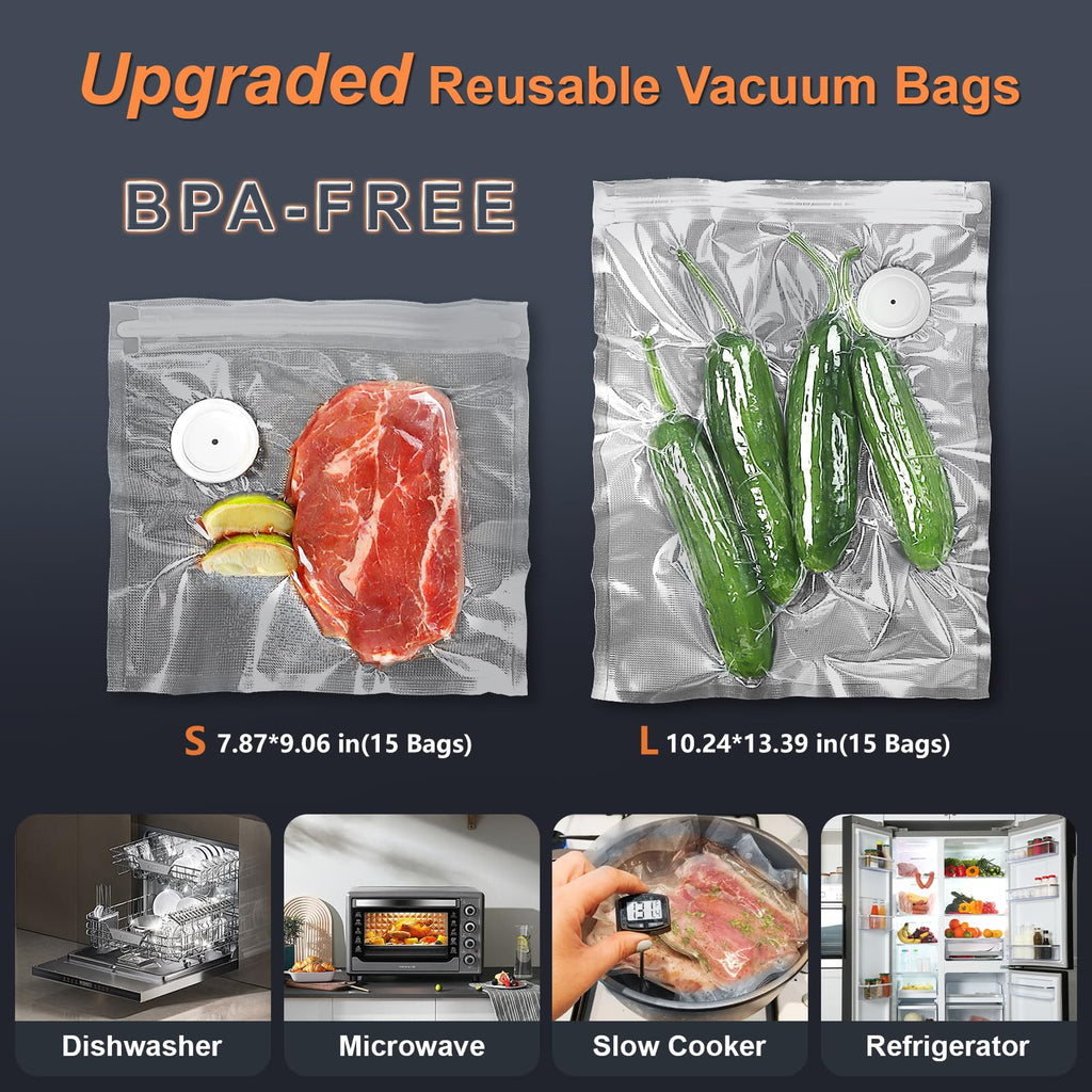 HSJAYAH Vacuum Sealer with 30 Bags, Handheld Sealer with Visible Water Tank, Portable for 6X Freshness, Sous Vide & Kitchen Storage