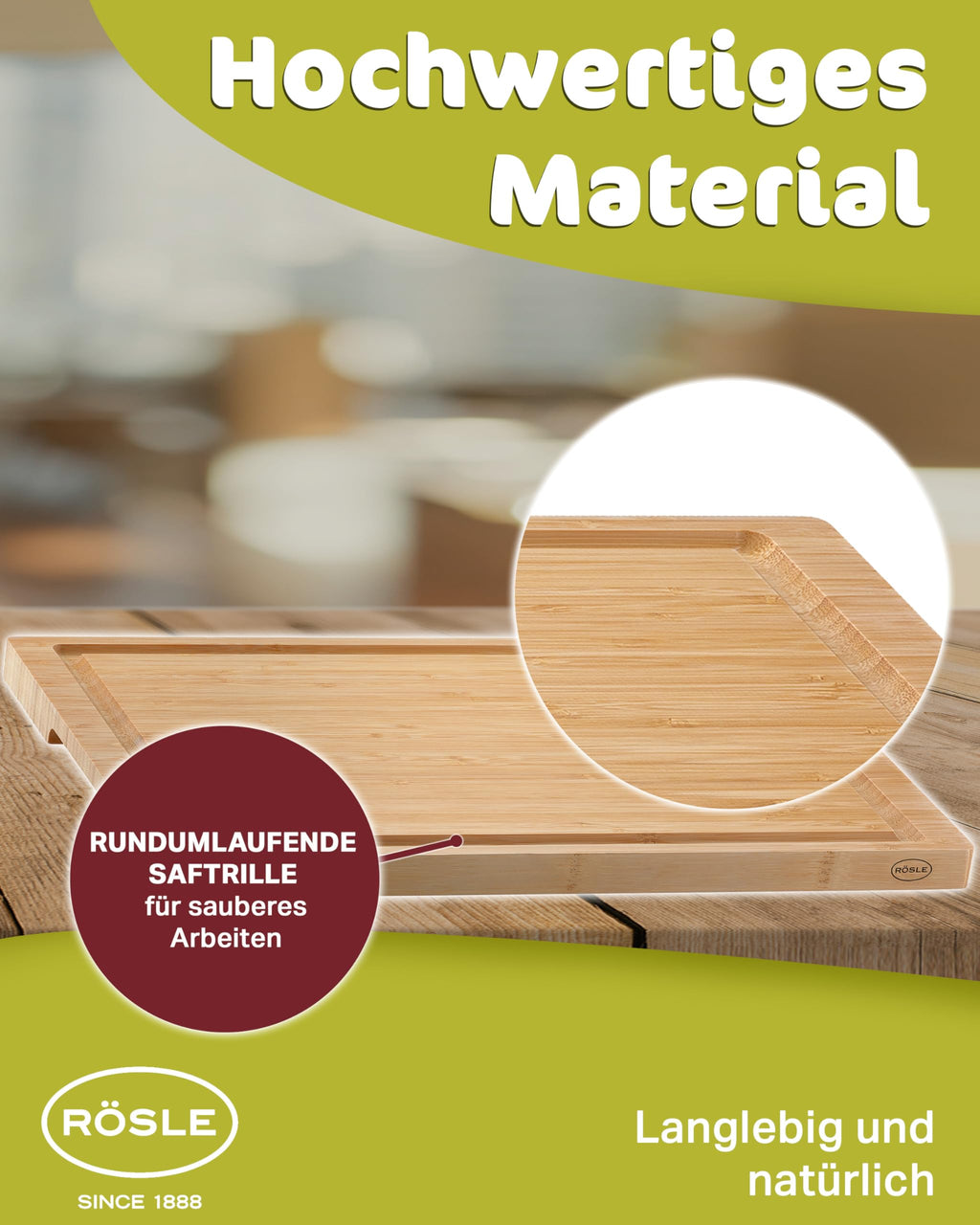 Rsle Basics Line Bamboo Cutting Board with Drip Channel, 15in x 10in