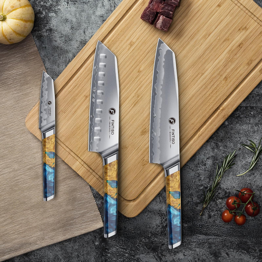 FINTISO 3PCS Japanese Knife Set, S35VN Powder Steel Core Chef Knives