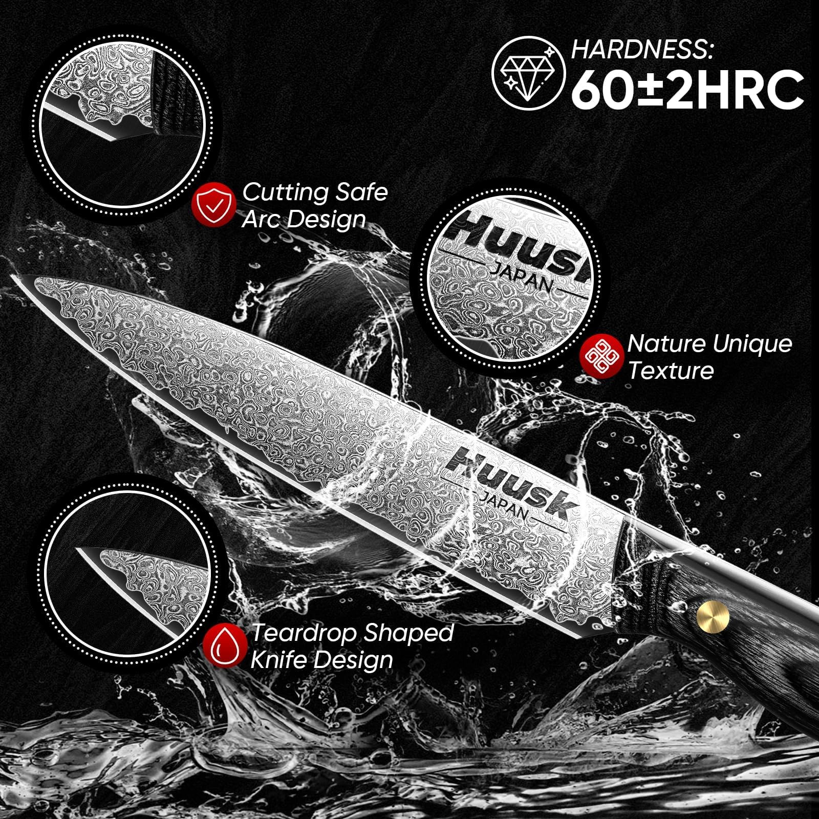 Huusk Damascus Kitchen Utility Knife 5 inch Japanes Small Chef Knives