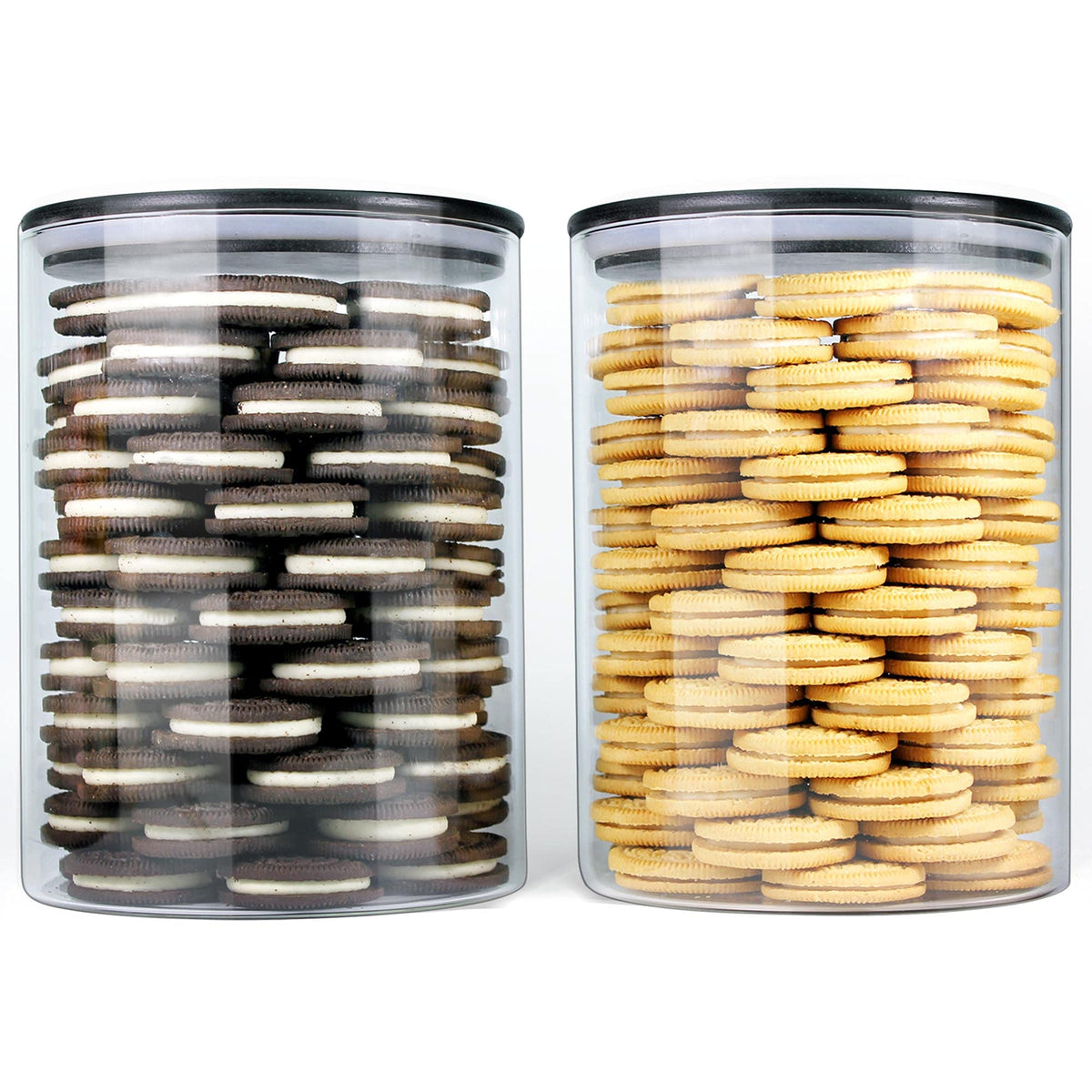 Urban Green Glass Jars with Airtight Black Lids, Food Storage Container with Airtight Lids, Glass Canisters Sets, Kitchen Food Storage Containers (6 Sets of 20oz)