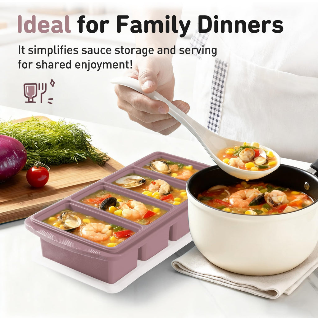 Silicone Freezer Tray with Lid Soup Freezer Container Molds with Steel Reinforced Rim Large Ice Cube Tray Makes 8 Perfect 1 Cup Portions Cubes Storage Food Containers House Essentials for New Home