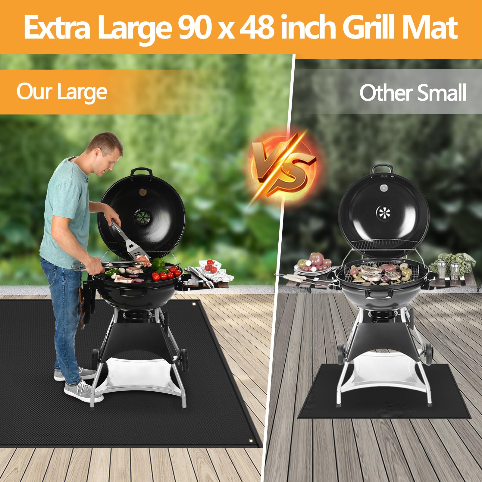 TOHONFOO Large Grill Mats for Outdoor Grill Deck Protector 90 x 48 x 0.04in