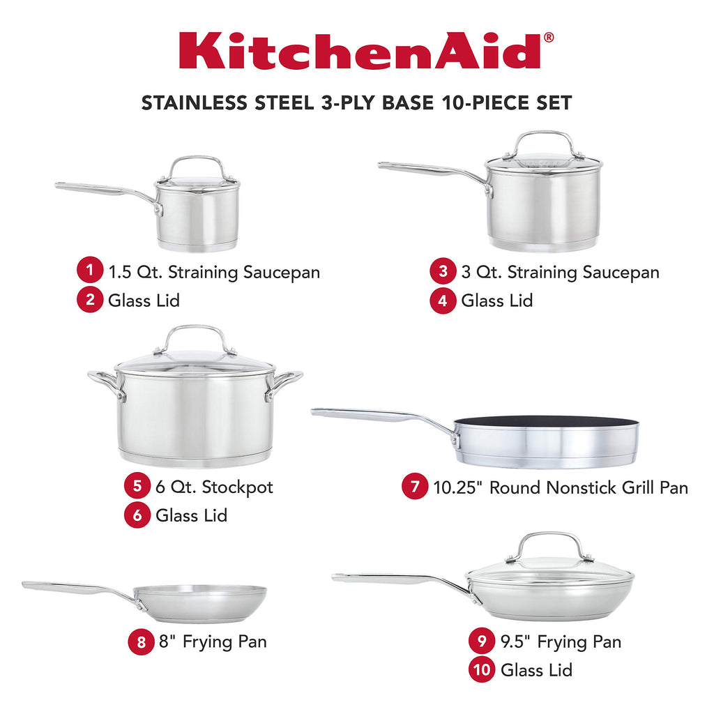 KitchenAid Stainless Steel Cookware Induction Pots and Pans Set, 10-Piece