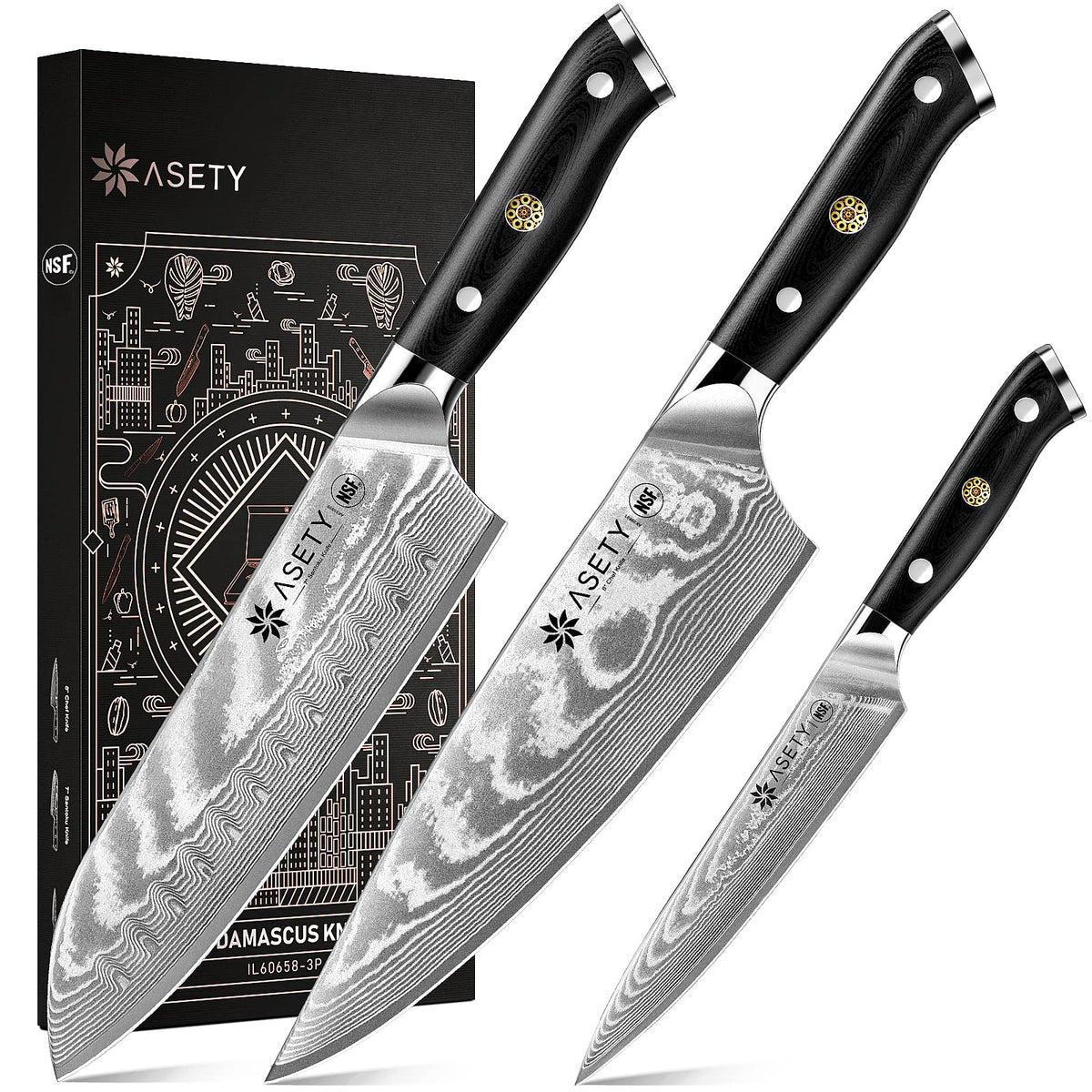 ASETY 7 Inch Damascus Fillet Boning knife for Fish & Meat, G10 Handle