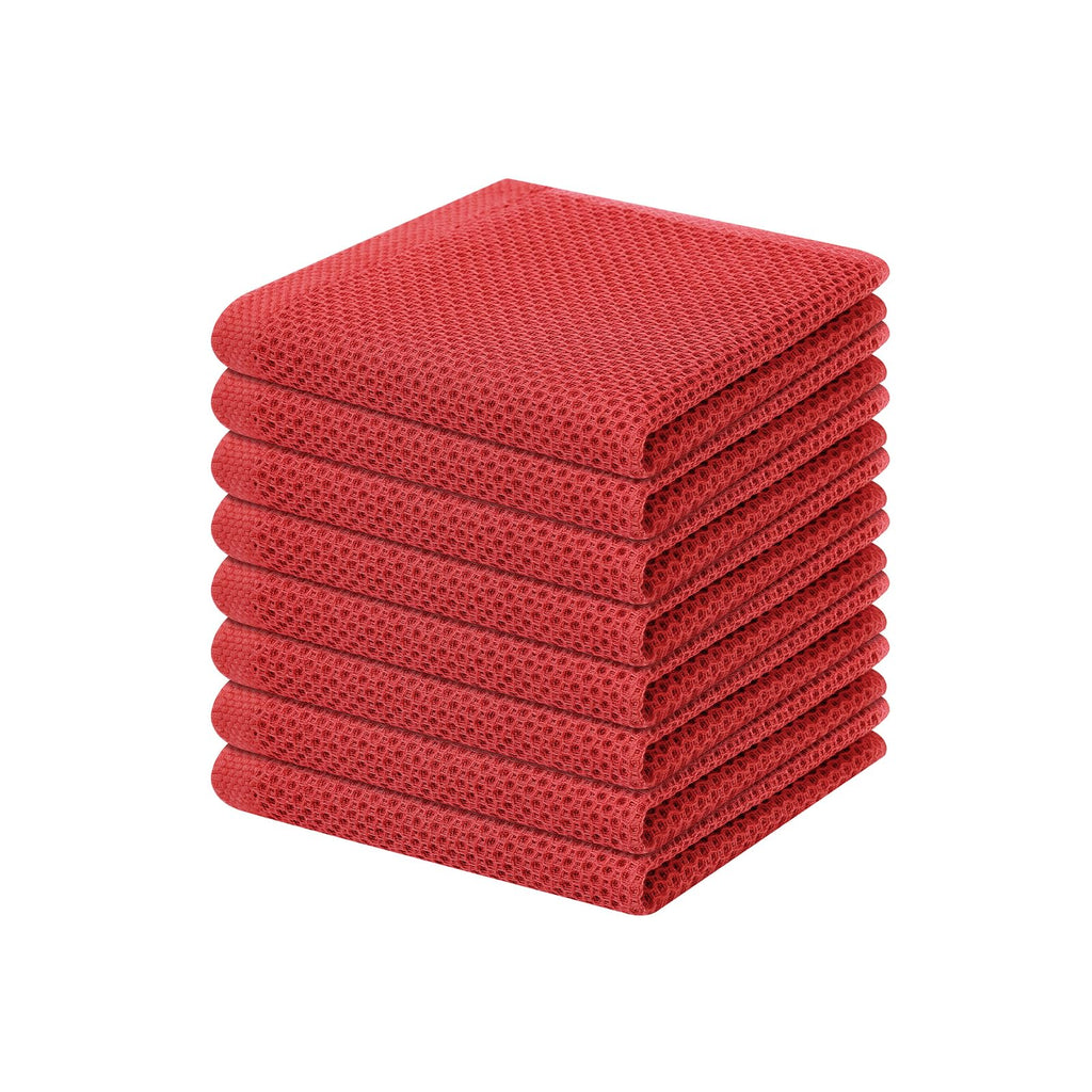 Homaxy 100% Cotton Waffle Weave Kitchen Dish Cloths, Ultra Soft Absorbent Quick Drying Dish Towels, 12 x 12 Inches, 8-Pack, Brick Red