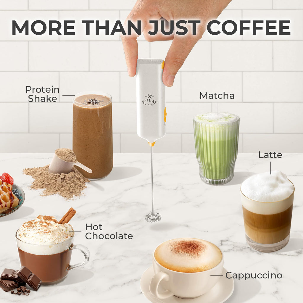 Mini & Mighty Milk Frother Wand – Powerful Handheld Coffee Frother, Battery Operated Drink Mixer – Compact Pocket Size – Detachable Whisk for Latte, Cappuccino, Matcha, Hot Chocolate