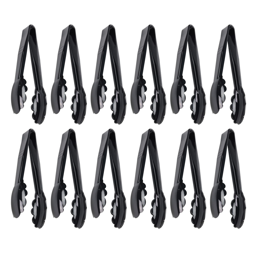 New Star Foodservice 35636 Utility Tong, High Heat Plastic, Scalloped, 9 inch, Set of 12, Black