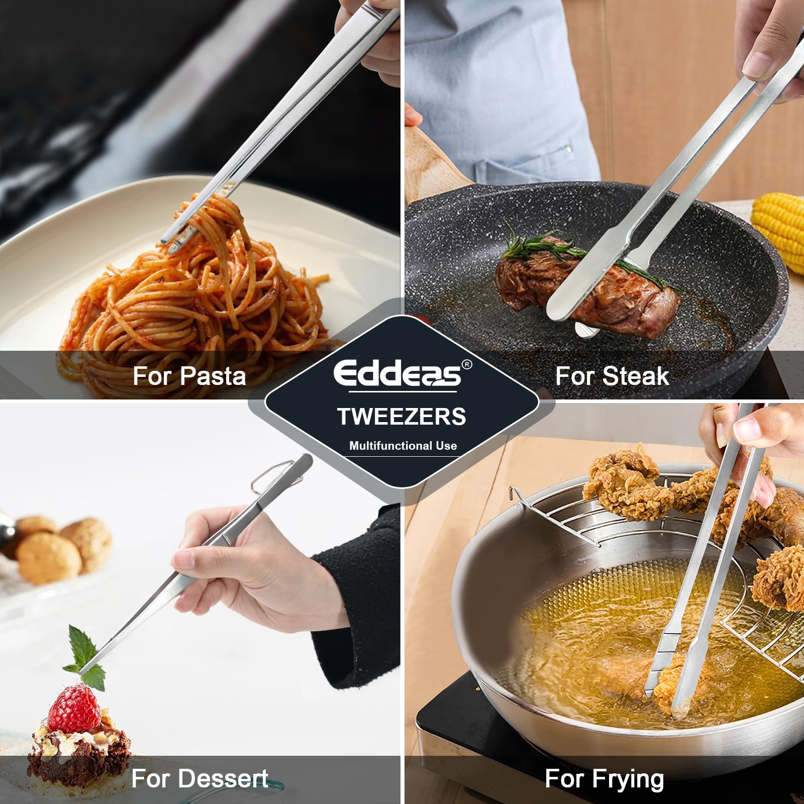 Eddeas 16 Inch long Kitchen Tweezers - 2 Pack large Tweezer Tongs for Cooking, Heavy Duty Stainless Steel Heat Resistant 600°F Food tweezers, Dishwasher safe