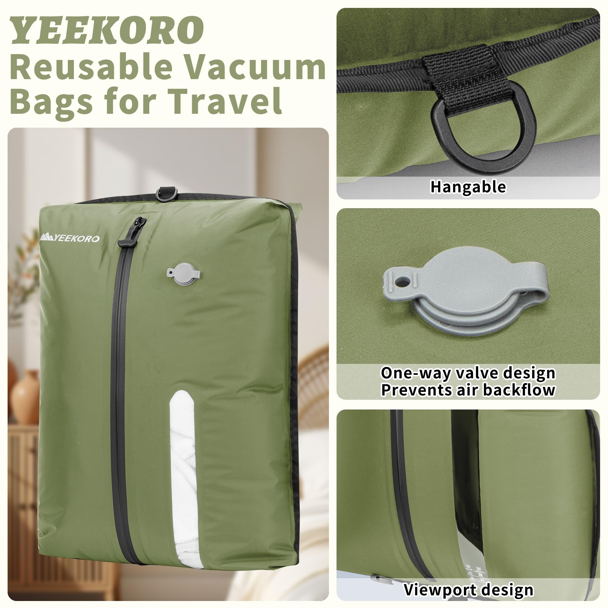 YEEKORO Vacuum Bag for Travel,IPX8 Waterproof Reusable Compression Bags