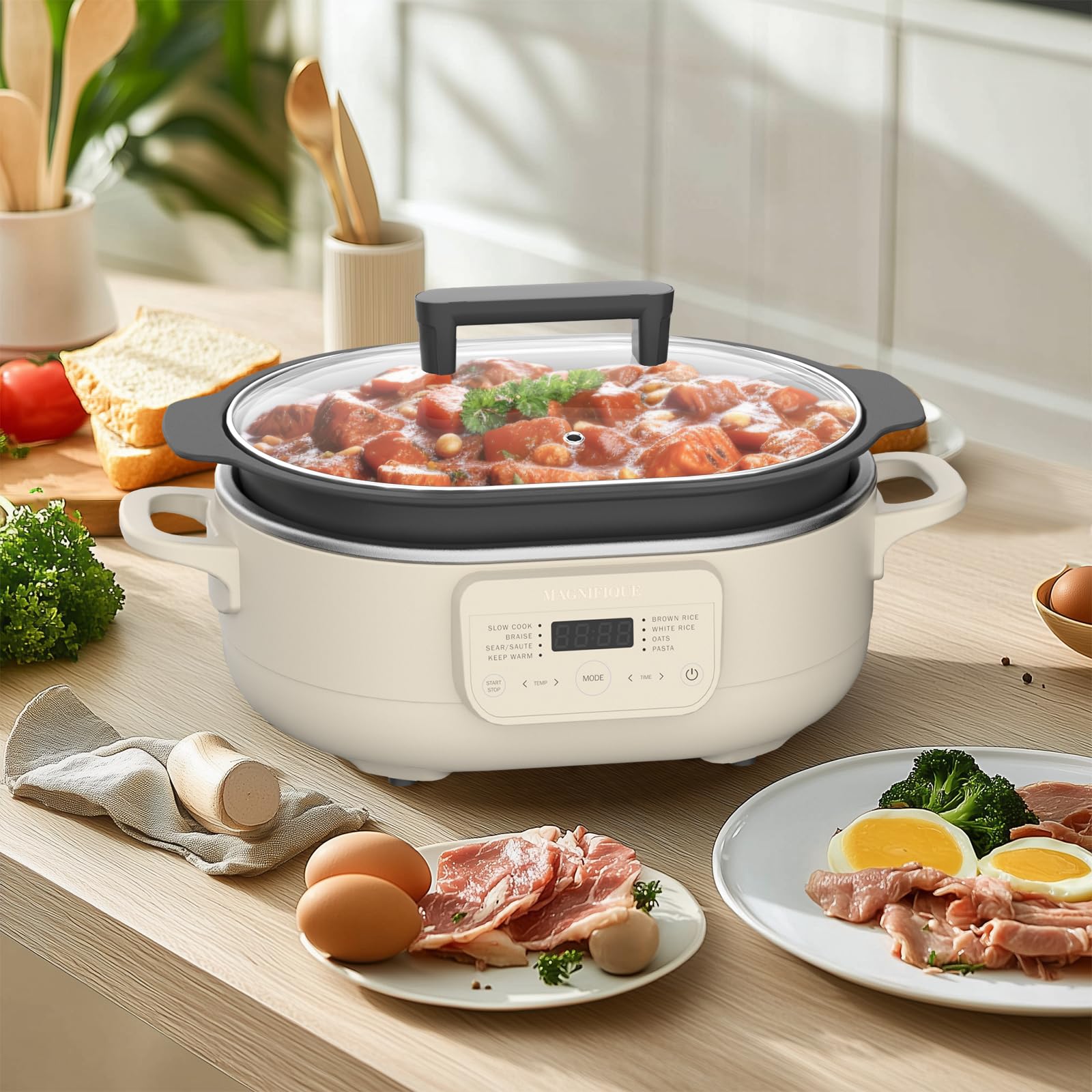 MAGNIFIQUE 6 Quart Multi-Cooker with 8-in-1 Casserole Programmable Slow Cooker, Dutch Oven, Pasta, Nonstick, Oven Safe Pot to 500°F Oatmeal