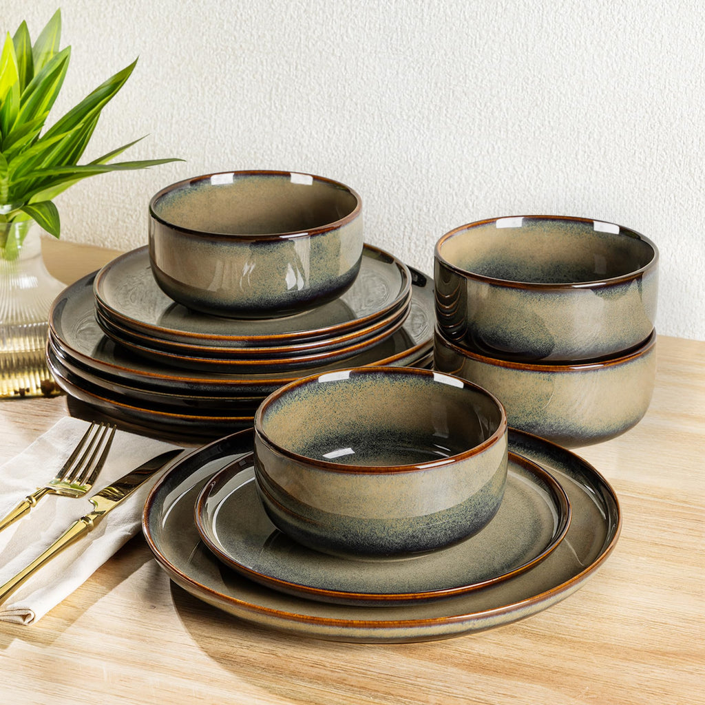 TheTerra Ceramic Dinnerware Set for 8, 24-Piece Plates and Bowls Set