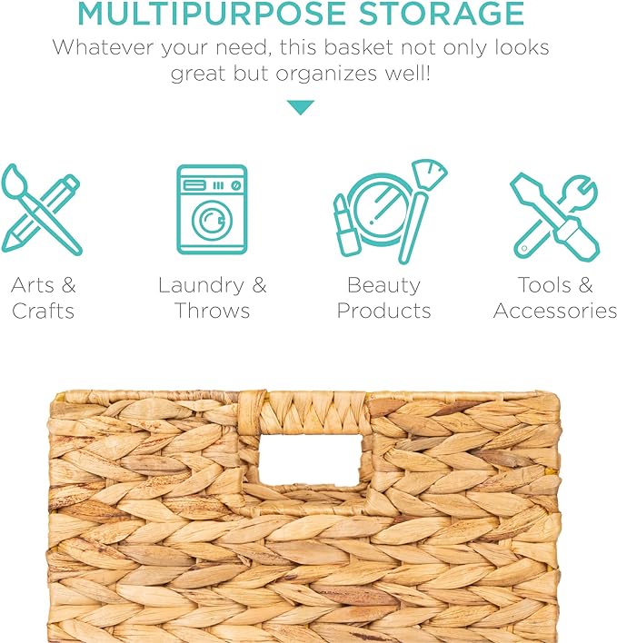 Best Choice Products 10.5x10.5in Pack of 5 Cube Storage Baskets, Water Hyacinth Multipurpose Collapsible Organizers, Handwoven Laundry Totes for Laundry, Living Room, Kids Room & Nursery - Natural