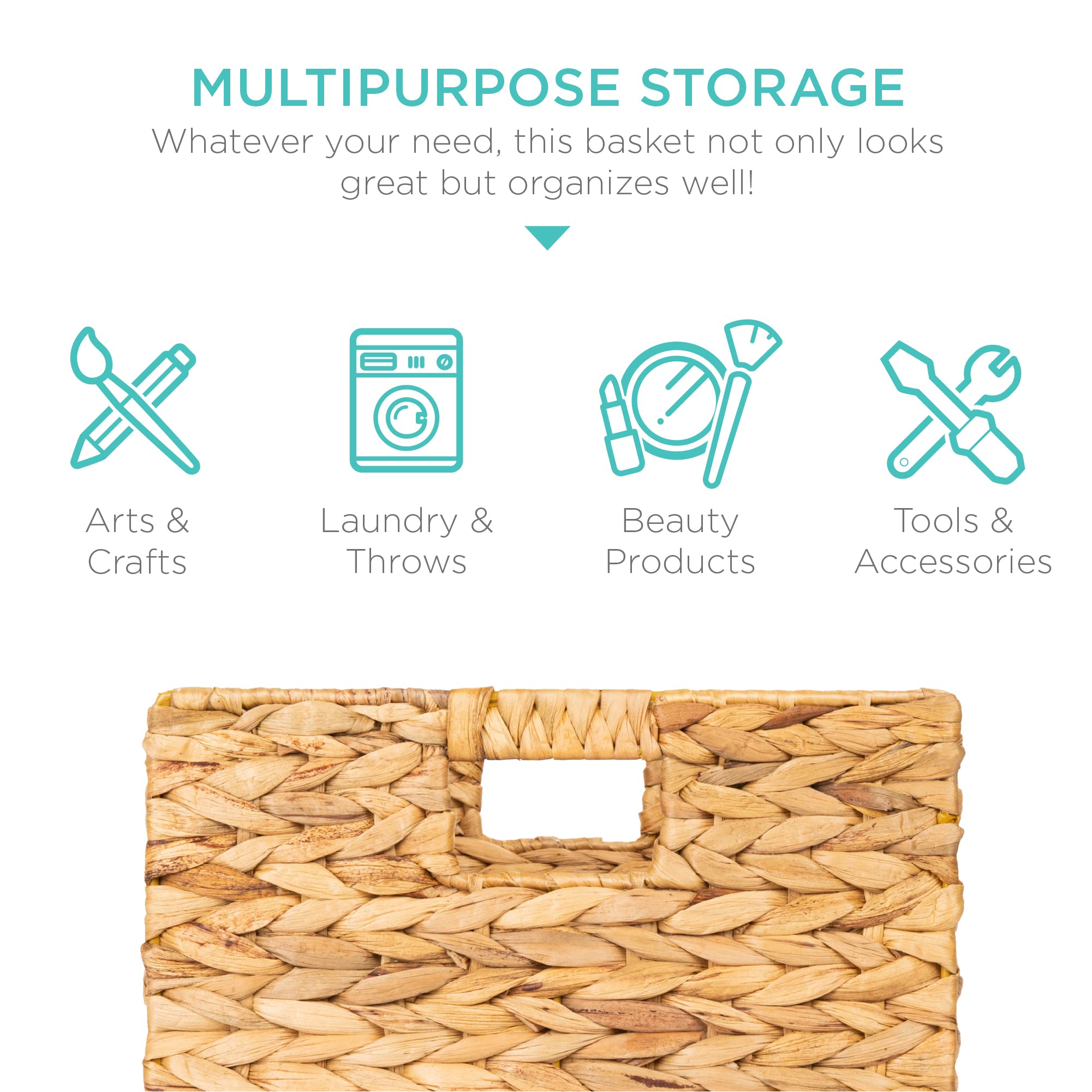 Best Choice Products 10.5x10.5in Pack of 5 Cube Storage Baskets, Water Hyacinth Multipurpose Collapsible Organizers, Handwoven Laundry Totes for Laundry, Living Room, Kids Room & Nursery - Natural