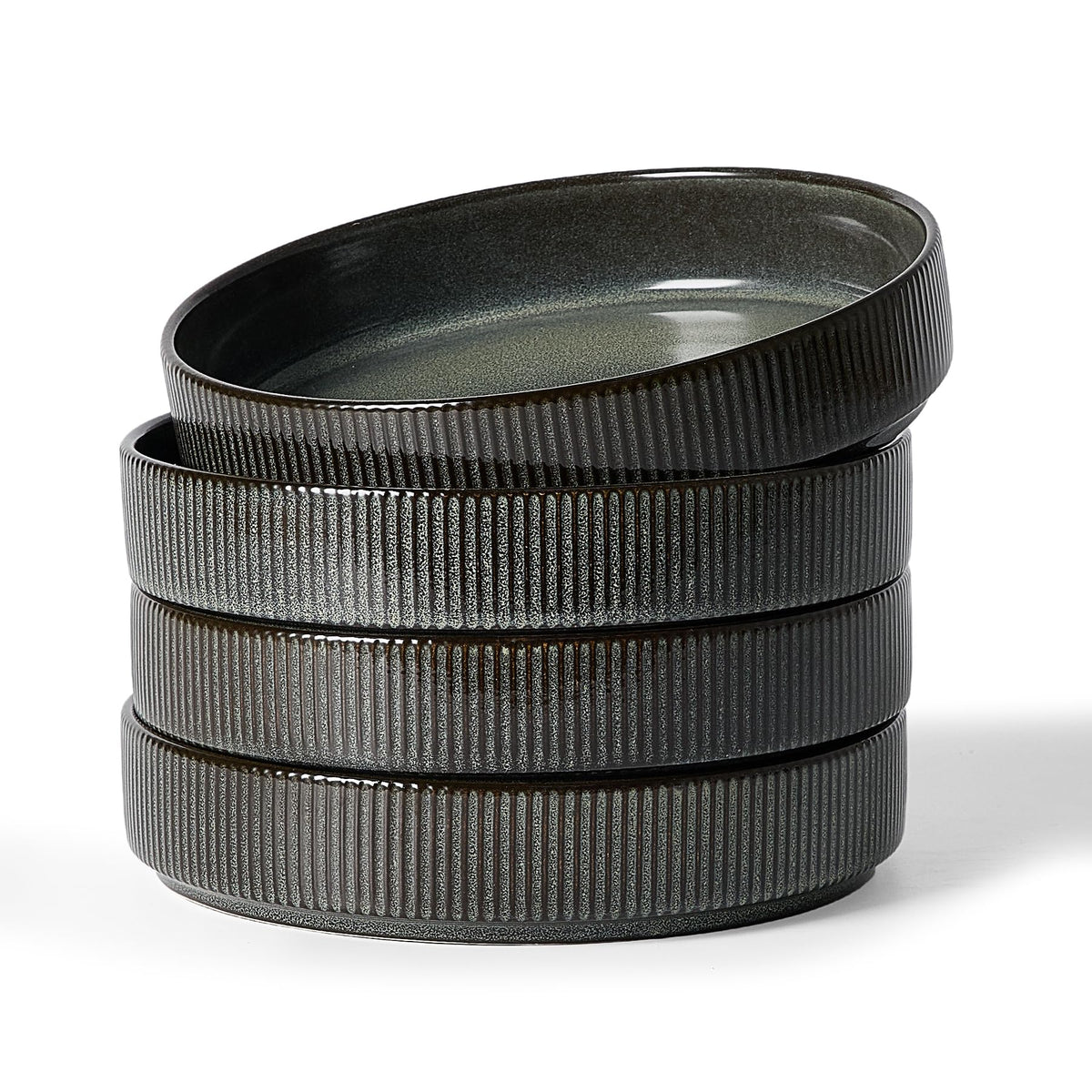 famiware Star 8.25" Pasta Bowls Set of 6, Bowl Plates, Matte Dark Charcoal