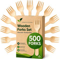 500 Wooden Forks Disposable, Alternative to Plastic and Bamboo Forks - Eco Friendly, Biodegradable, Compostable Forks Set - 500 Disposable Fork Utensils Set for Lounge Party Wedding, BBQ