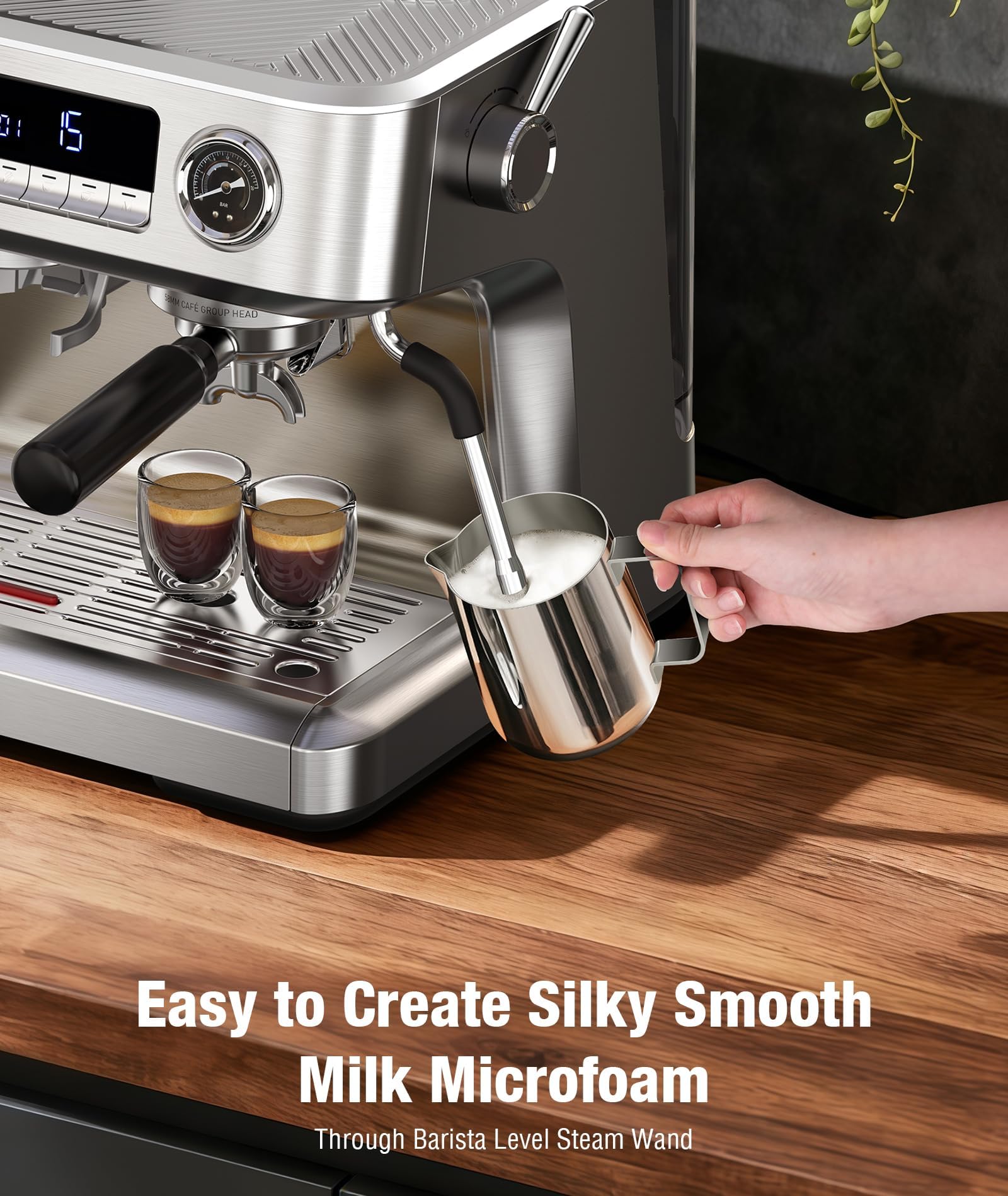 Kndko 20 Bar Espresso Machines with Grinder, Double Boiler Espresso Maker with Milk Frother Steam Wand, Programmable Coffee Maker for Home Cappuccino Latte & Americano