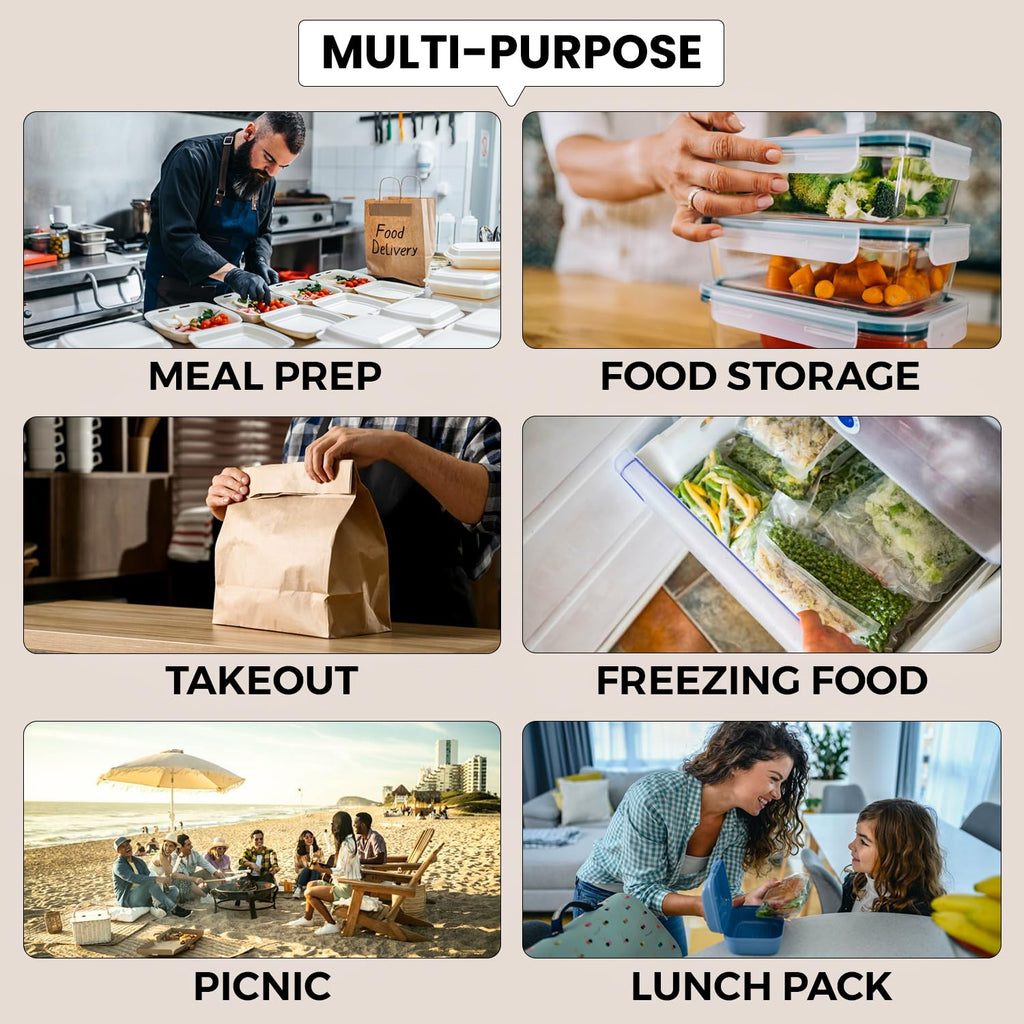 Klex 32 Oz, 150 Sets Meal Prep Containers with Airtight Lids, BPA Free, Reusable Plastic Food Container, 32 oz, Round, Black/Clear, 150 Sets