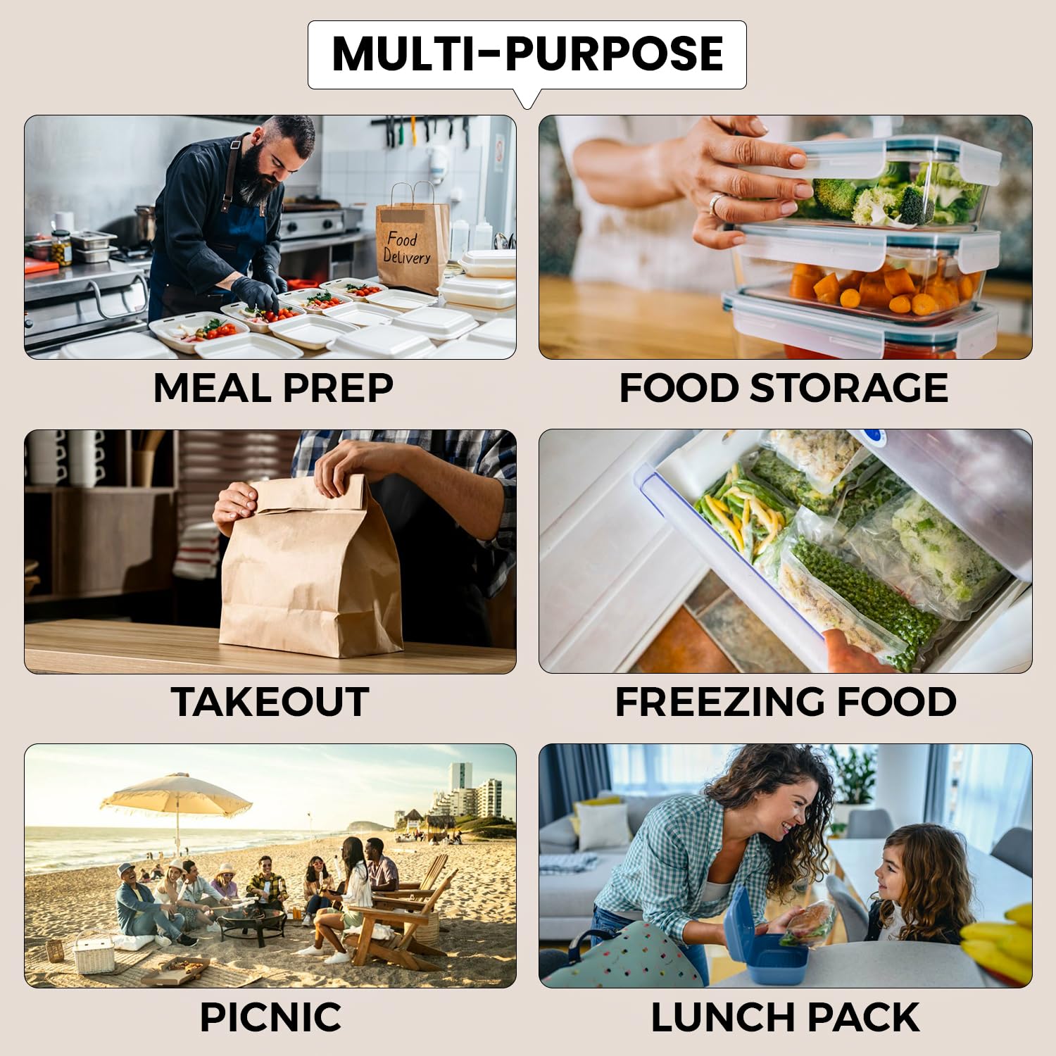 Klex 32 Oz, 150 Sets Meal Prep Containers with Airtight Lids, BPA Free, Reusable Plastic Food Container, 32 oz, Round, Black/Clear, 150 Sets