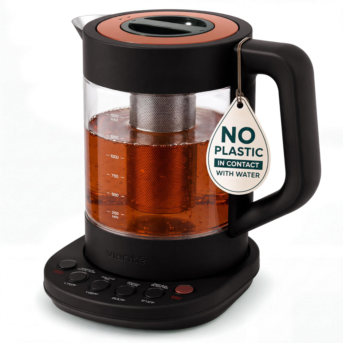 Viante Alba Electric Tea Kettle With Infuser, No Plastic, 1.5L