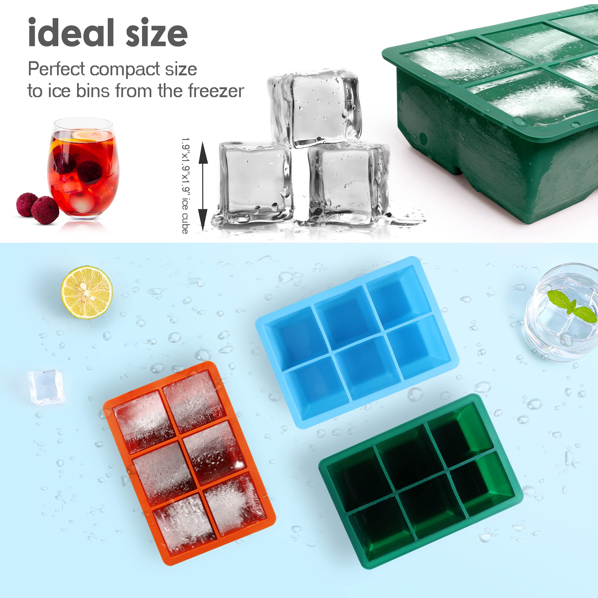 Excnorm Silicone Ice Cube Trays 3 Pack - Large Size Silicone Ice Cube Molds with Leak Proof Removable Lid Square Ice Cube Tray And BPA Free for Cocktail,Whiskey, Stackable Flexible Ice