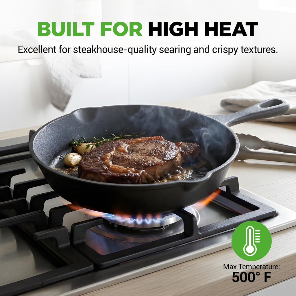 NutriChef 3 Pieces Pre-Seasoned Cast Iron Skillets