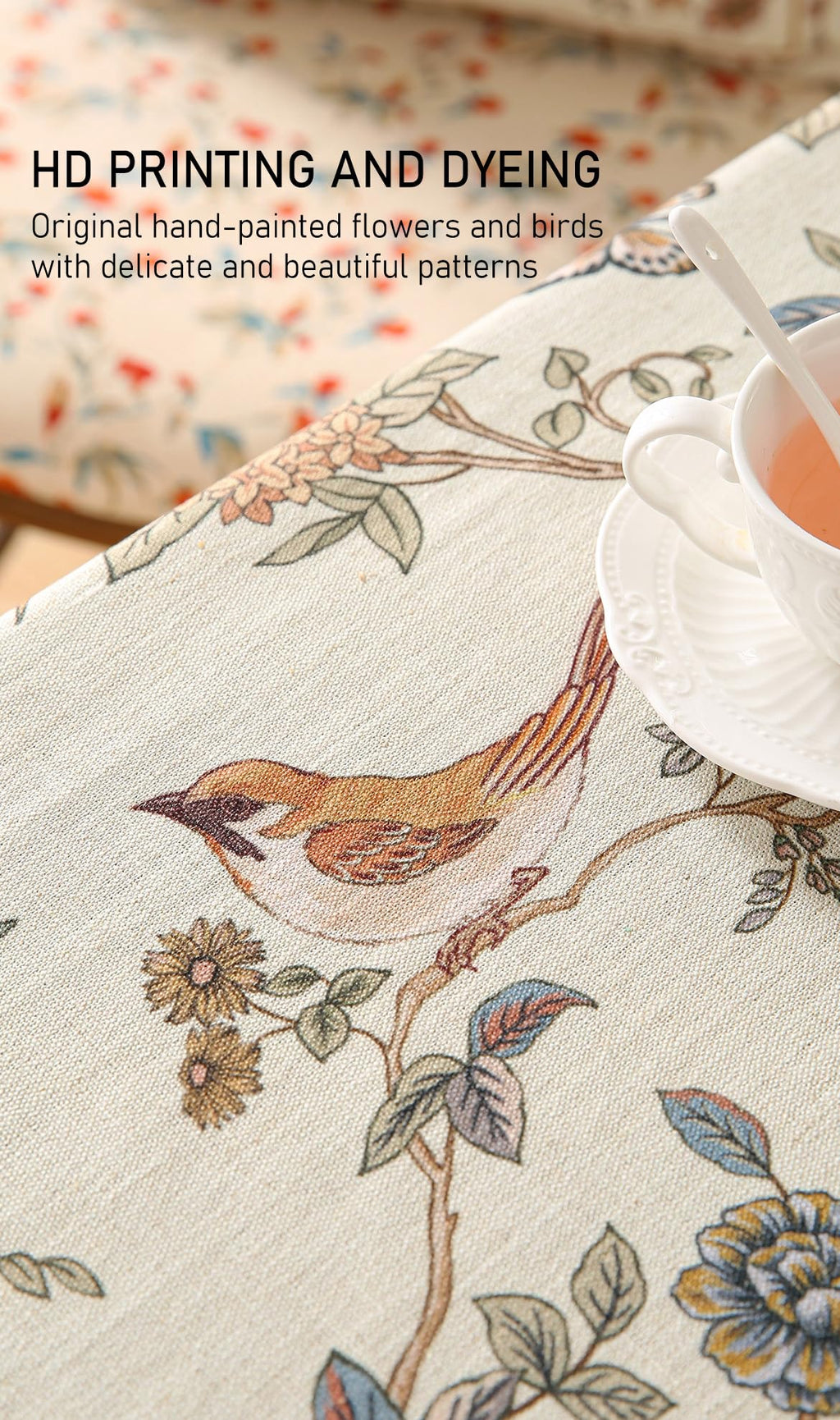 ISAENNE Designer French Linen Rectangular Tablecloth,118"x67"-Cornucopia