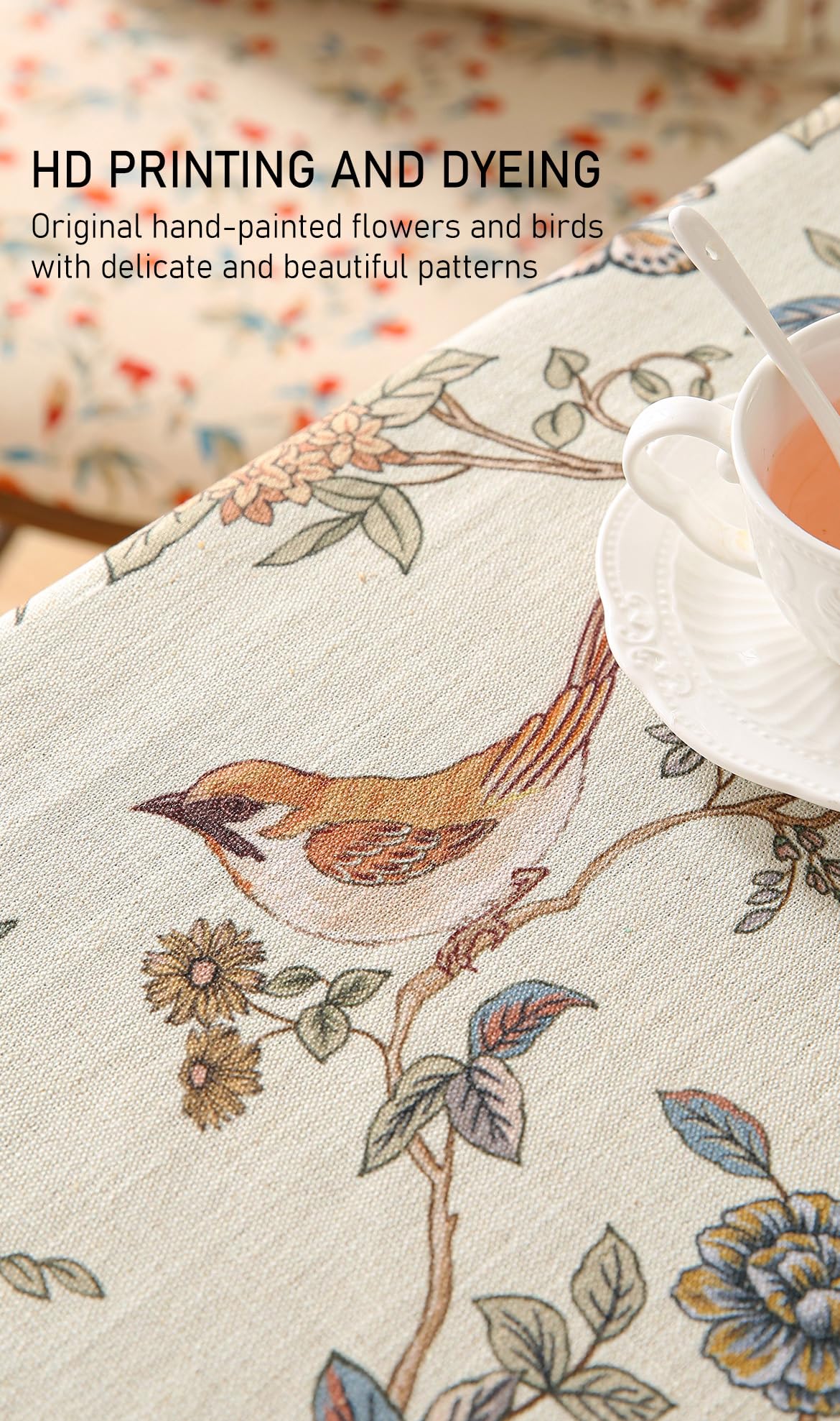 ISAENNE Designer French Linen Rectangular Tablecloth,118"x67"-Cornucopia