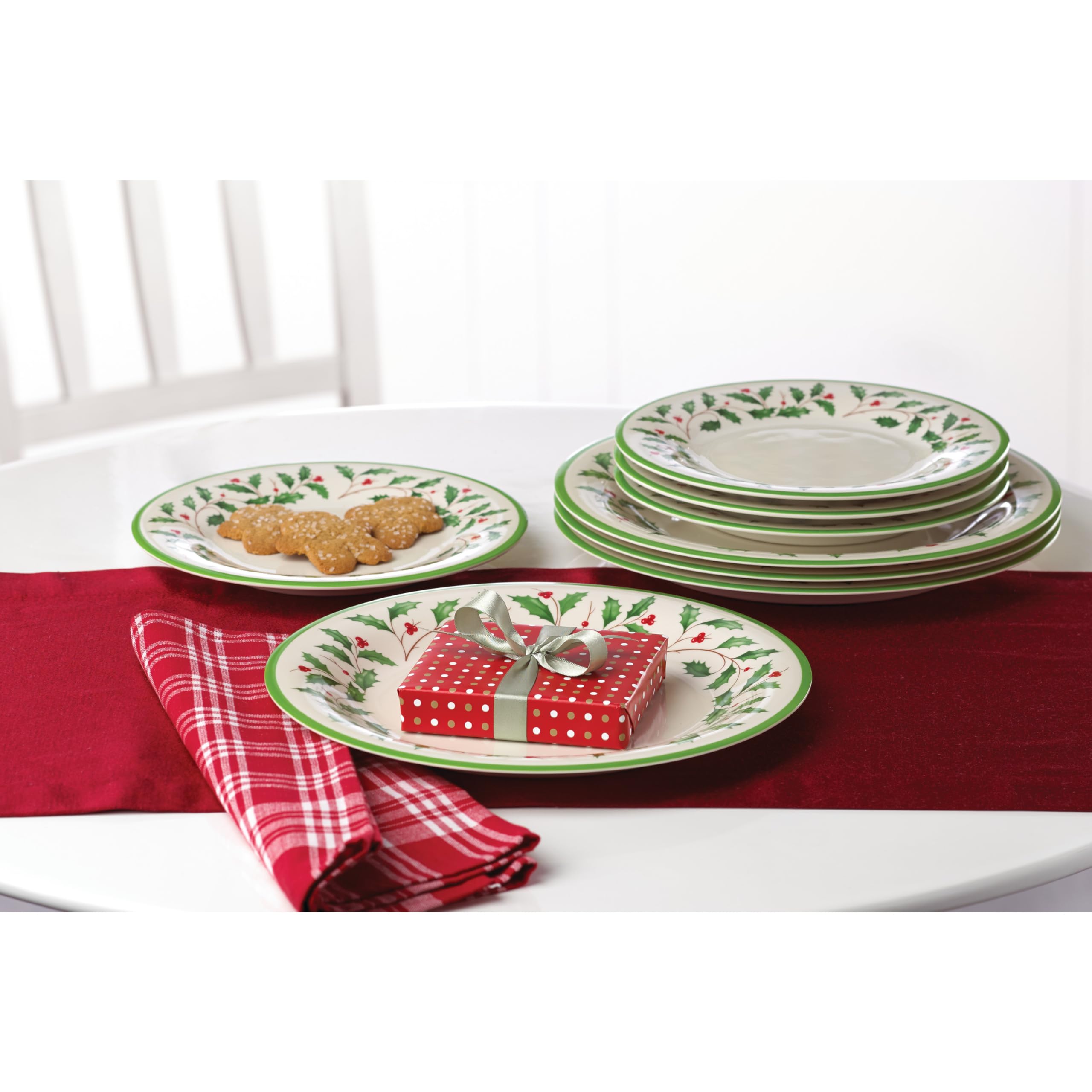 Lenox 863669 Holiday 4-Piece Melamine Dinner Plate Set, Christmas Dinnerware, Hosting