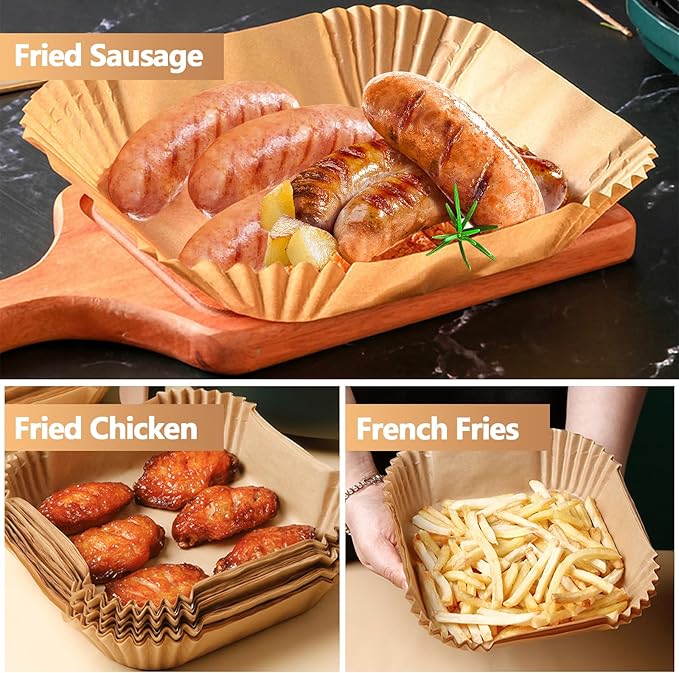 9 Inch Air Fryer Liners Disposable, 400Pcs Air Fryer Paper Liners, Oil-Proof & High-Temperature Resistant Parchment Baking Paper for Air Fryer, Microwave and Oven（Bottom Is 9 Inch）