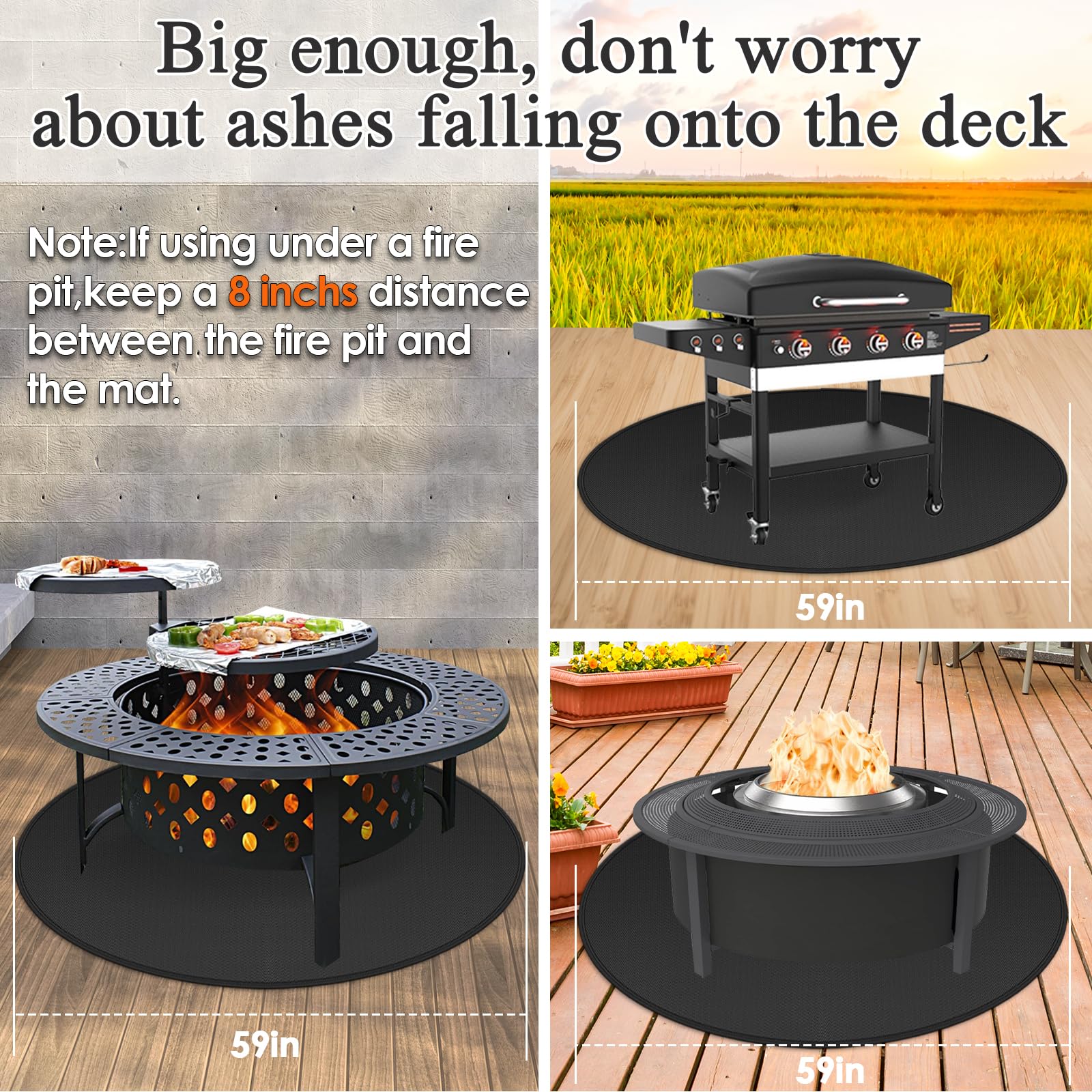 Amerbro Round Fire Pit Mat Compatible with Solo Stove Bonfire, Accessories Compatible with Solo Stove, 3-Layer Fireproof Esay to Clean Grill Matt for Outdoor Grill Deck Protector, 59in
