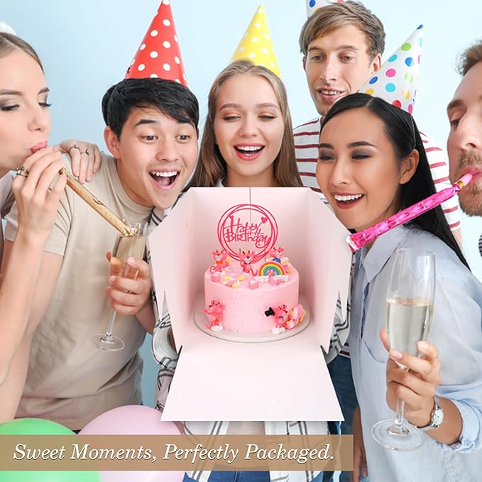 Cakebon Cake Boxes with Boards - 12 Inch Round Cake Drum Black - Box With Window for Birthdays, Weddings and Parties (1pc Each, 2pcs Total)