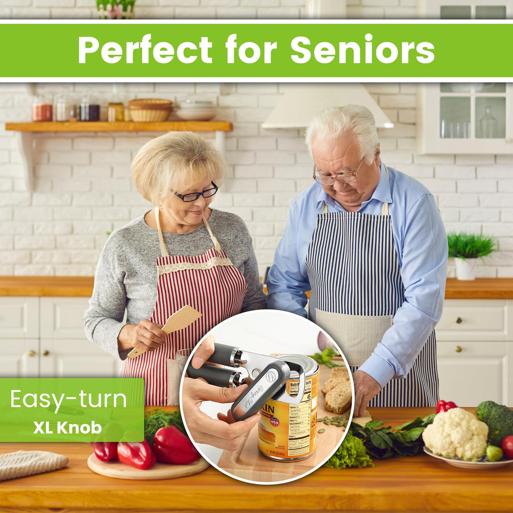 Spring Chef Stainless Steel Manual Can Opener with Magnetic Lid Remover, Easy Turn & Heavy Duty Can Openers for Seniors with Smooth Edge - Graphite