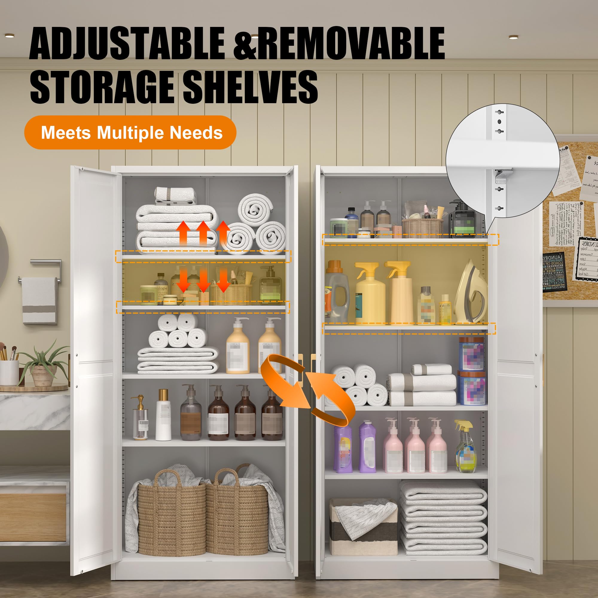 MetalMax 71" Tall Metal Storage Cabinet, Kitchen Pantry Storage Cabinets with Doors and 4 Shelves, White Pantry Cabinet, Utility Kitchen Cupboard, Large Steel Cabinets for Dining, Office, Living Room