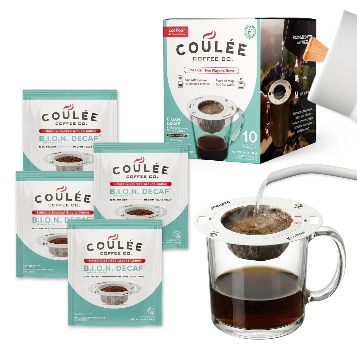Coulée EcoPour Coffee Variety Pack, Single Serve, 4 Flavors, 20 Pack