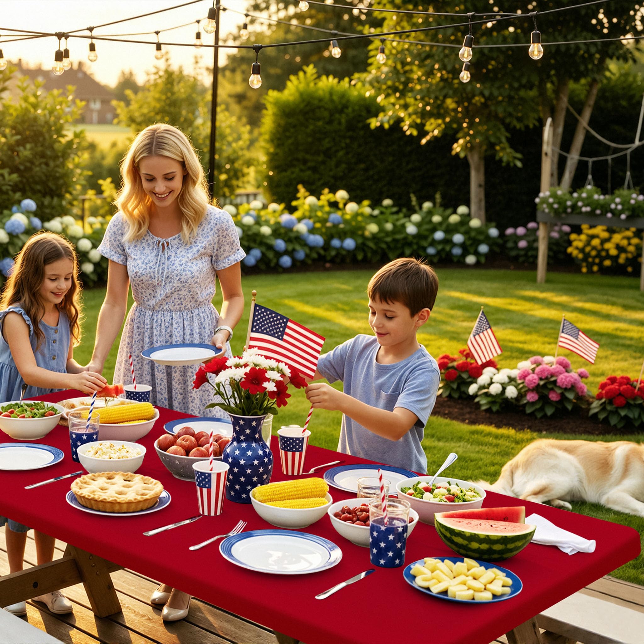 homing Rectangle Table Cloth Cover, Water-Resistant Polyester Elastic Fitted Tablecloth, Fits for 4 Foot Folding Tables, Washable Table Protector for Picnic, Camping, Outdoor (Red, 24" x 48")