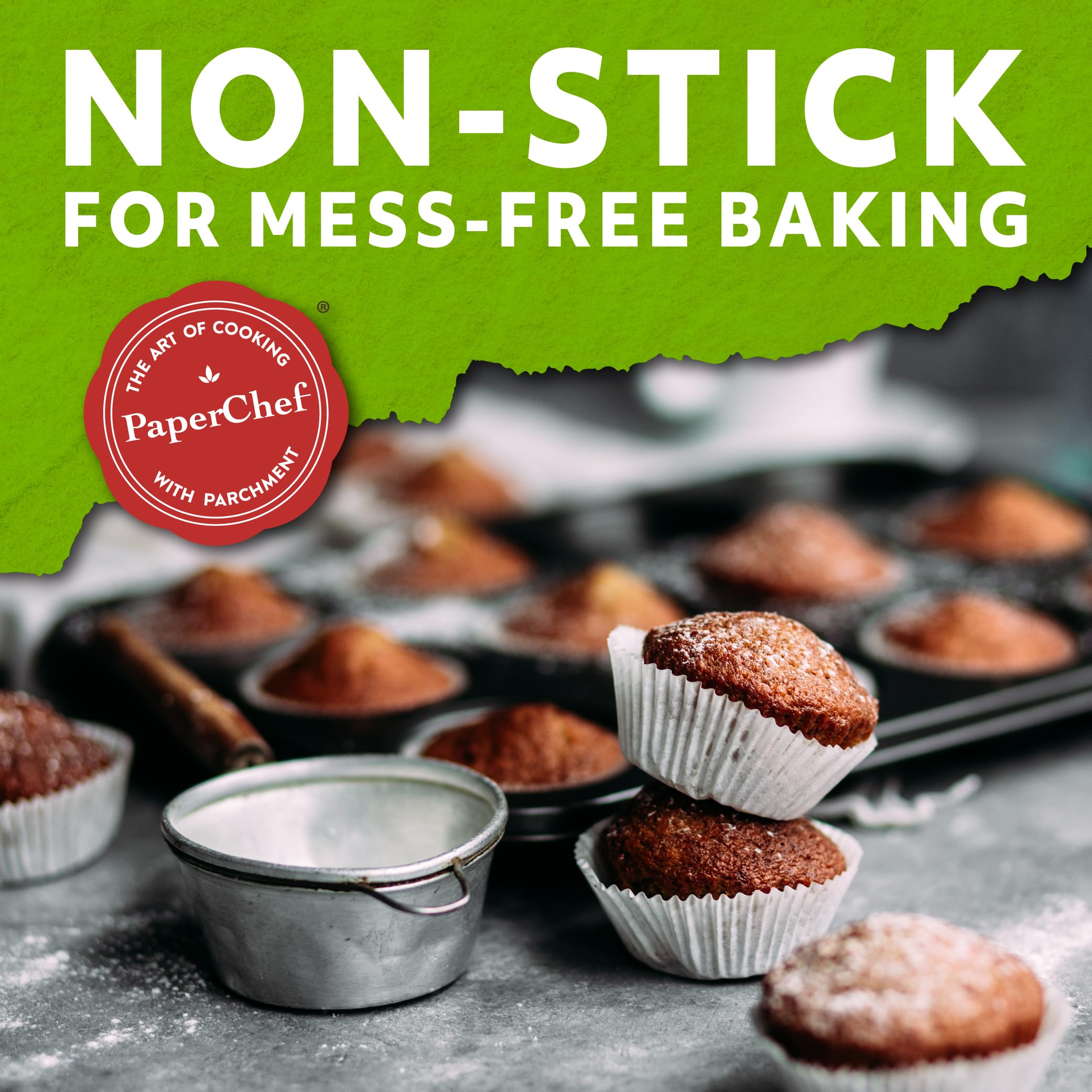 PaperChef Large Parchment Baking Cups Nonstick Easy Release 60 Count