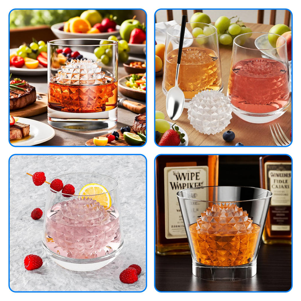 6 Chamber 1.83” 3D Crystal Round Ball Ice Cube Tray With Funnel,Large Circle Ice Molds Silicone Fun Shapes Whiskey Sphere Ice Tray,For Chilling Whiskey,Cocktails,Bourbon,Brandy and Beverages