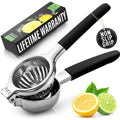Zulay Lemon Squeezer Stainless Steel with Premium Heavy Duty Solid Metal Squeezer Bowl (Black Grip, Large)