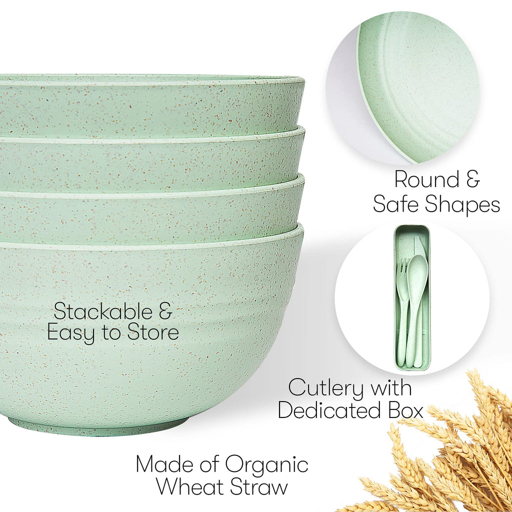 Wheat Straw Dinnerware Sets | Unbreakable Dinnerware Sets | Dishwasher Microwave Safe Dinnerware | Eco Friendly Non Breakable Dinnerware Sets | RV Outdoor Camping (Green, Service for 4 (28 pcs))