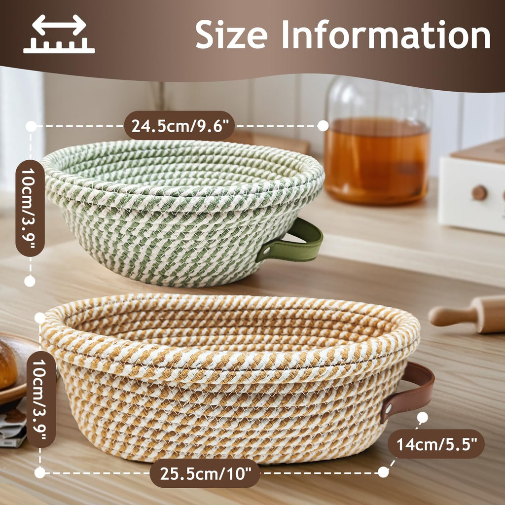 Waysse Banneton Bread Proofing Basket Set,Cotton Rope Sourdough Banneton Basket Oval Round, 10 inch Sourdough Bread Baking Supplies with 4 Liners, Handmade Proofing Bowls for Artisan Bakers Starter
