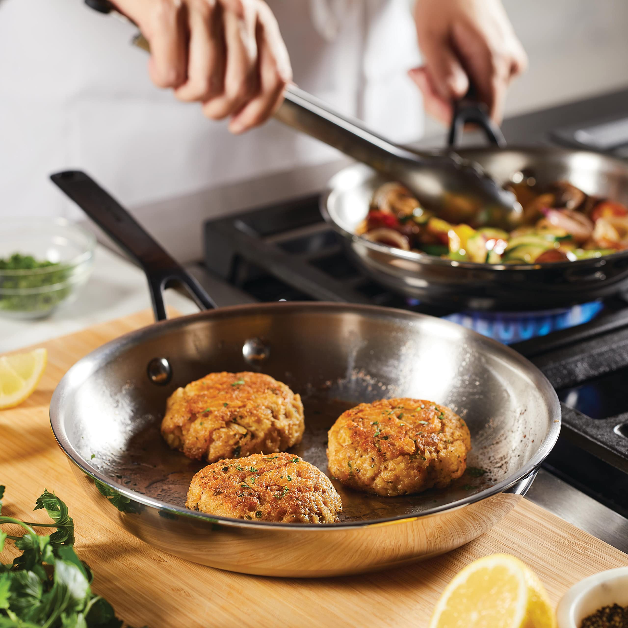 KitchenAid 5-Ply Clad Stainless Steel Induction Frying Pan Set, 2-Piece, Polished Stainless Steel
