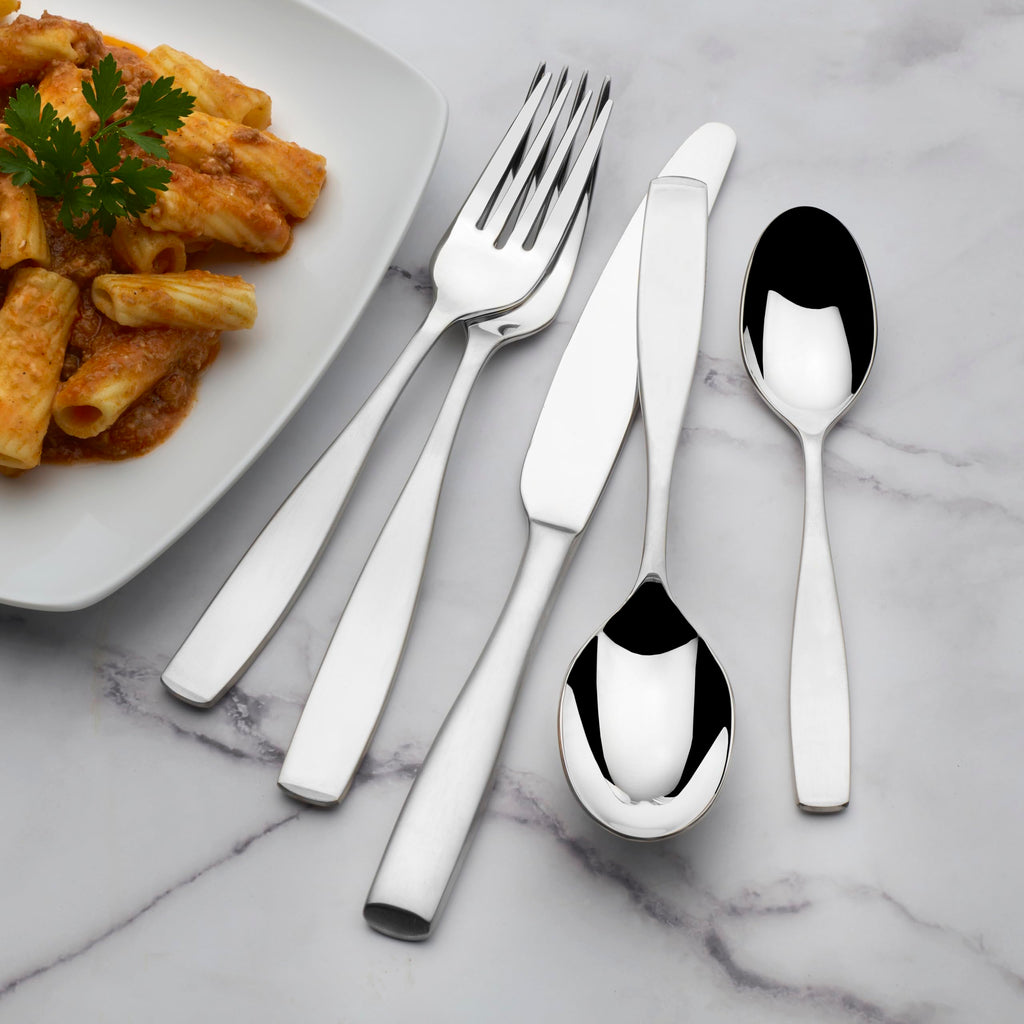 Mikasa Satin Loft 65-Piece Flatware Set, Service for 12, 18/10 Stainless Steel Silverware with Satin Finish, Includes Serving Utensils, Dishwasher Safe