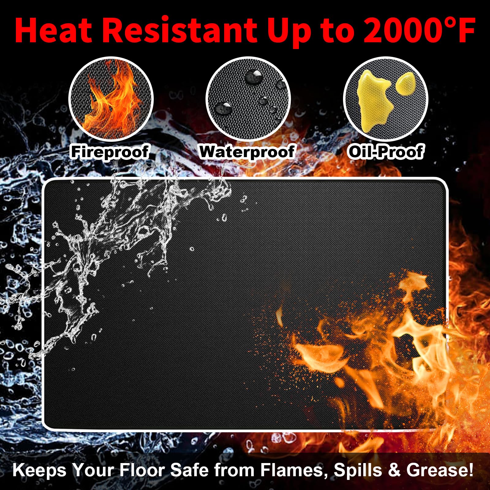 60 x 40 Inch Under Grill Mat for Outdoor Grill with Weighted Corners, Stay-Flat Fireproof BBQ Mat, Waterproof & Oil-Proof Deck & Patio Protector for Gas, Charcoal, Smoker