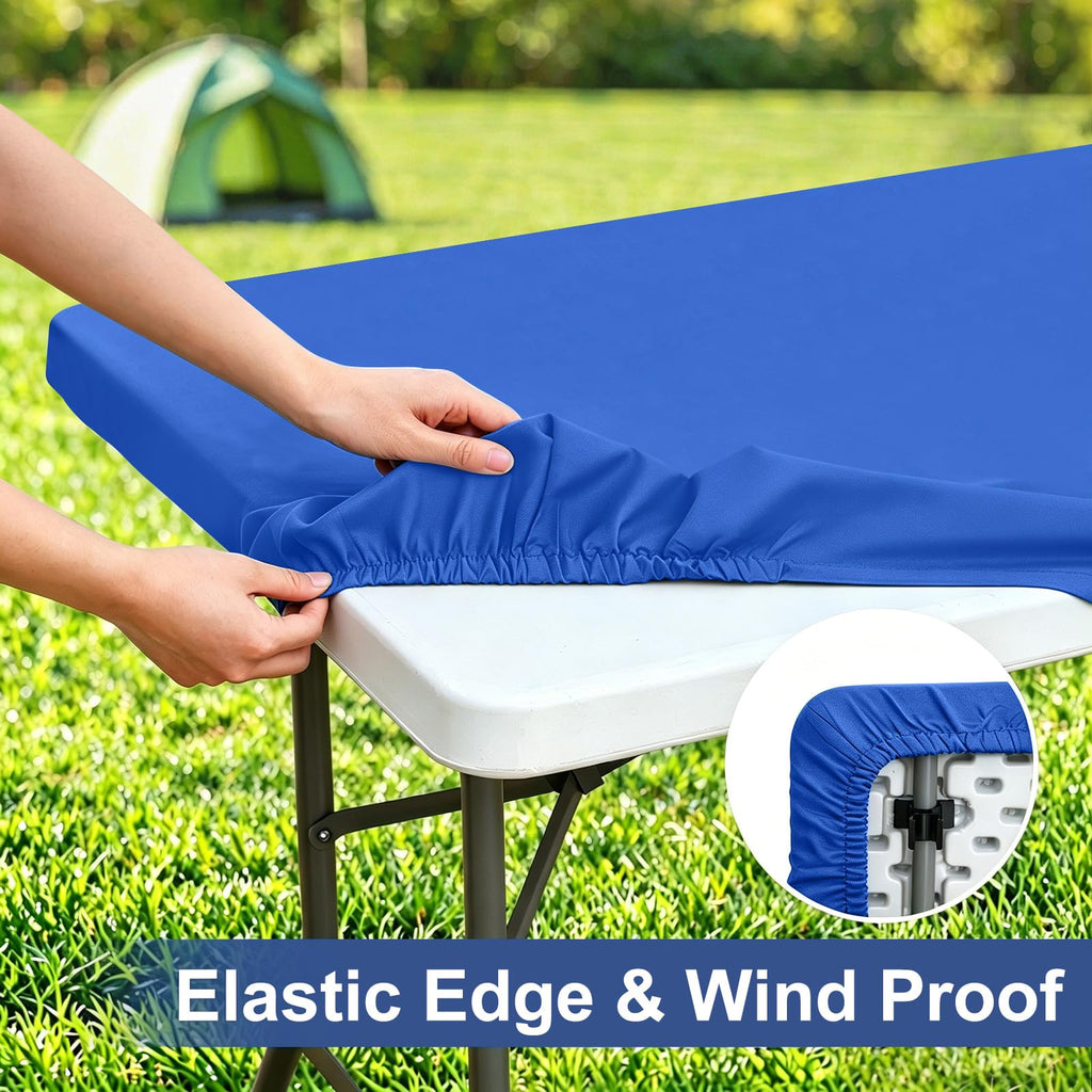homing Rectangle Table Cloth Cover, Water-Resistant Polyester Elastic Fitted Tablecloth, Fits for 4 Foot Folding Tables, Washable Table Protector for Picnic, Camping, Outdoor (Blue, 24" x 48")
