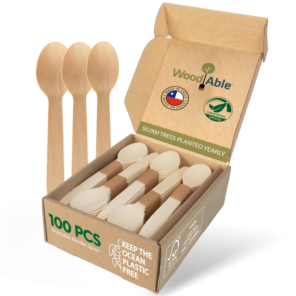 WOODABLE Wooden Spoons, 100 Pack, 6.5 Inch, Bamboo Utensils Alternative